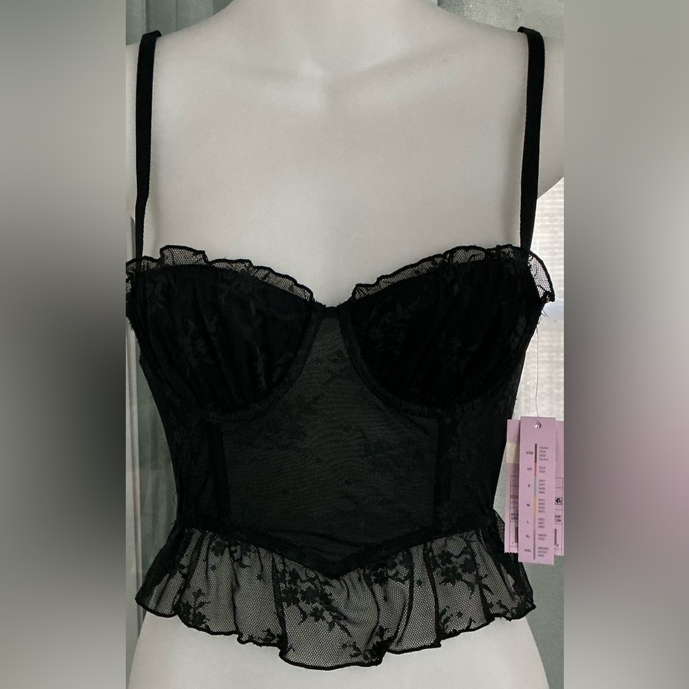 Black Mesh Ruffle Lace Corset